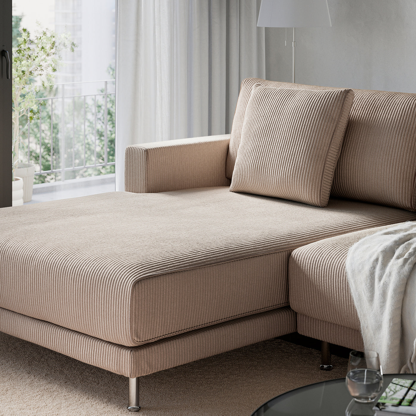 UPPÅKRA 3-seat modular sofa, with chaise longue, left/Samsala grey-beige, 254x95x180 cm