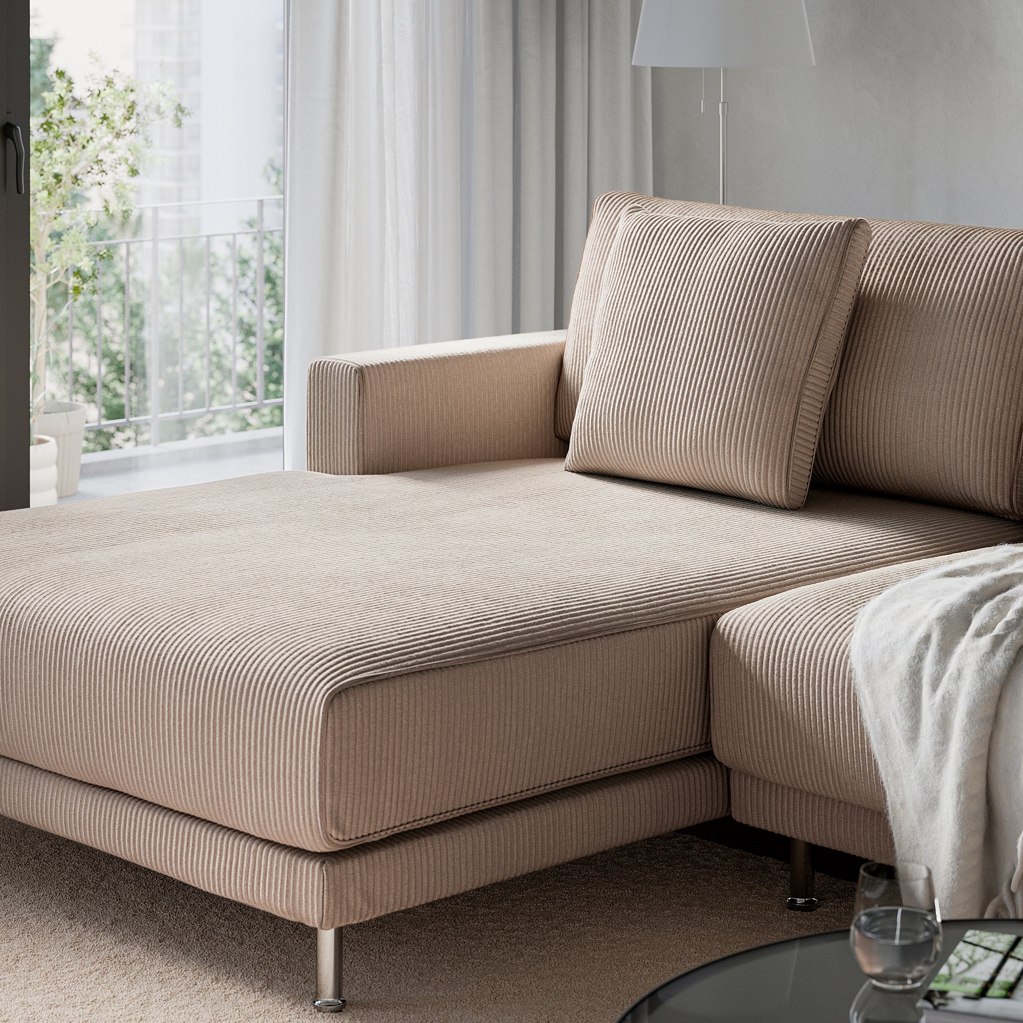UPPÅKRA 3-seat modular sofa, with chaise longue, left/Samsala grey-beige, 254x95x180 cm