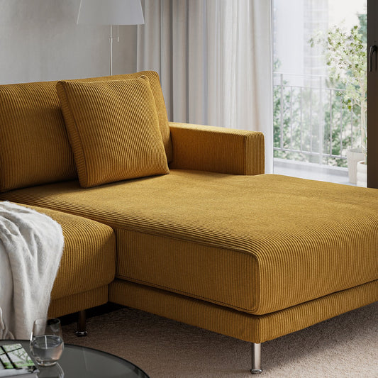 UPPÅKRA u-shaped sofa, 4,5-seat, with chaise longue, right/Samsala yellow-brown, 342 cm