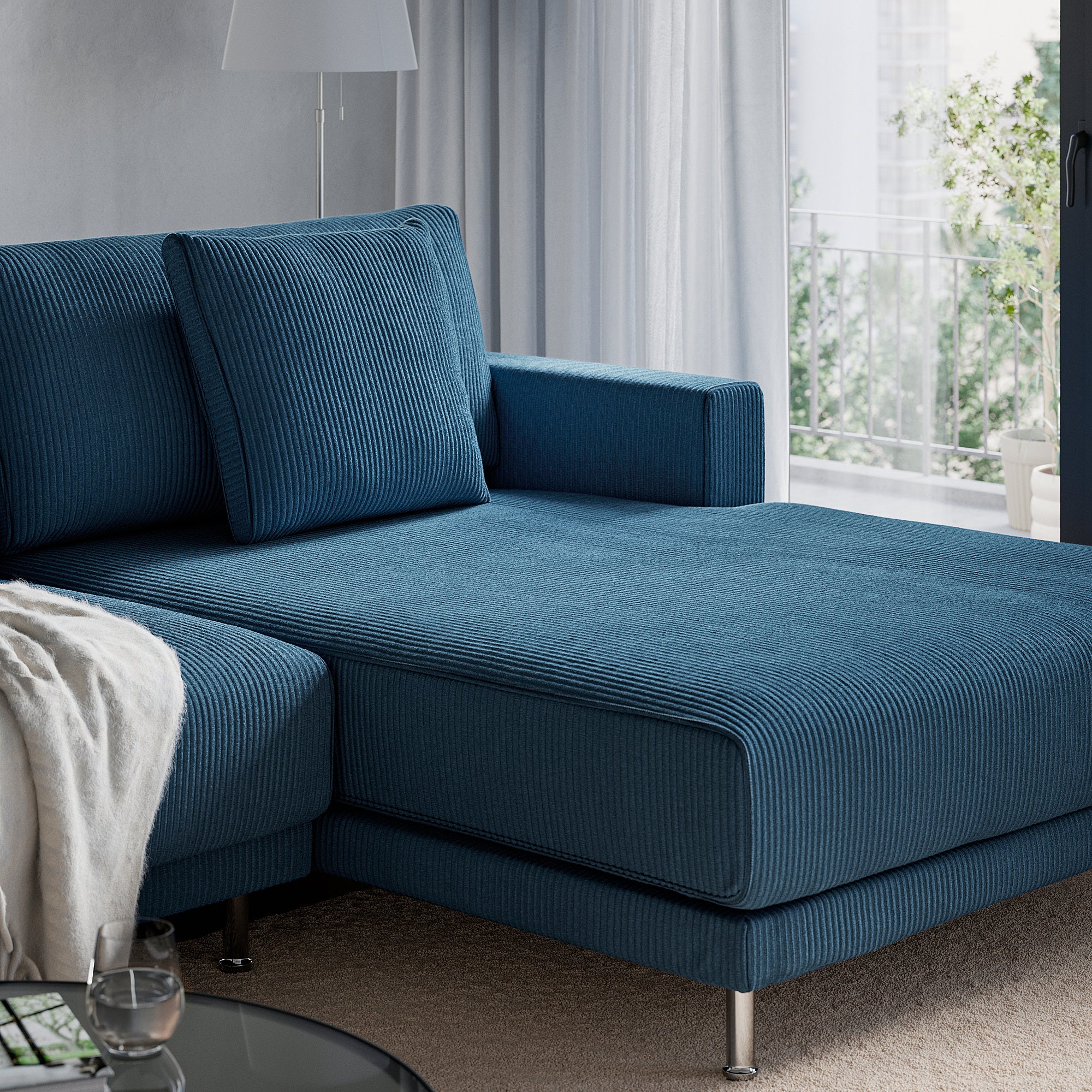 UPPÅKRA u-shaped sofa, 4,5-seat, with chaise longue, right/Samsala dark blue, 342 cm