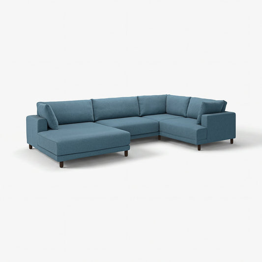 UPPÅKRA u-shaped sofa, 4,5-seat, with chaise longue, left/Axvall dark grey-blue, 342 cm