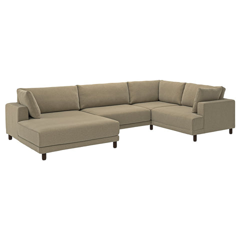 UPPÅKRA u-shaped sofa, 4,5-seat, with chaise longue, left/Johanneshov brown-beige, 342x14x180 cm