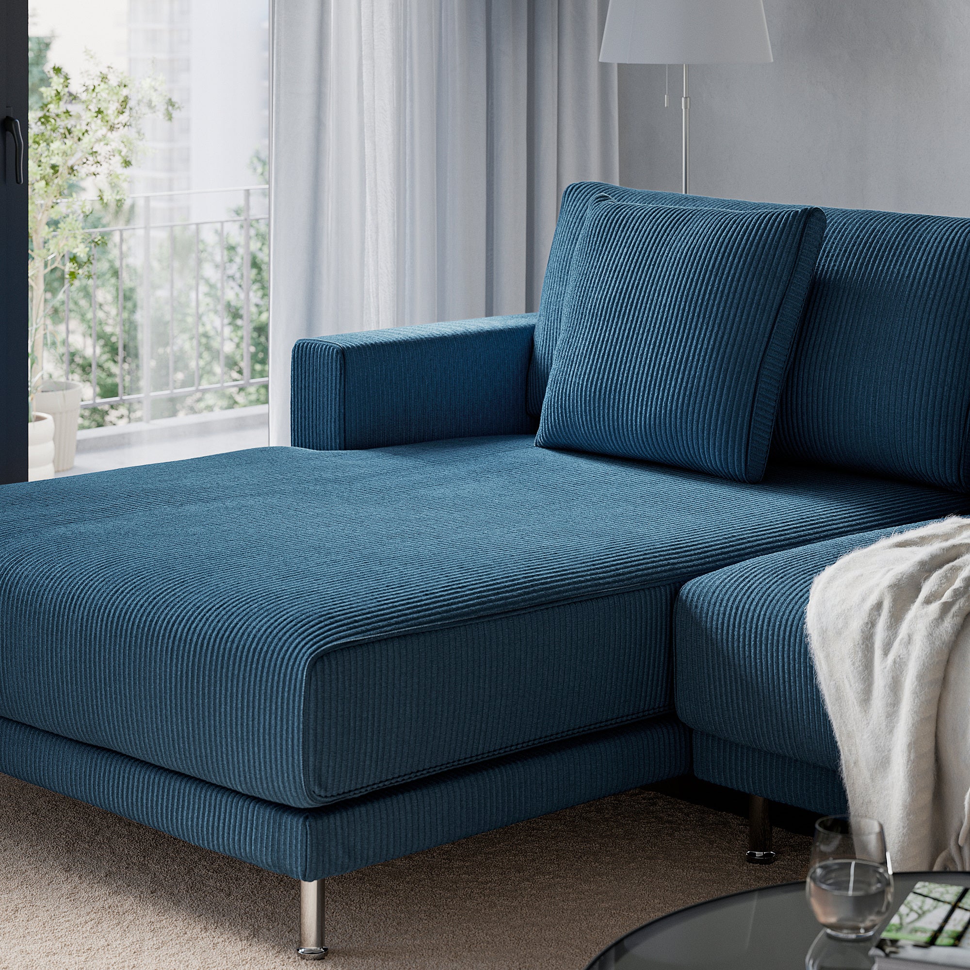 UPPÅKRA u-shaped sofa, 4,5-seat, with chaise longue, left/Samsala dark blue, 342 cm