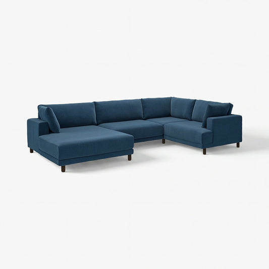 UPPÅKRA u-shaped sofa, 4,5-seat, with chaise longue, left/Samsala dark blue, 342 cm