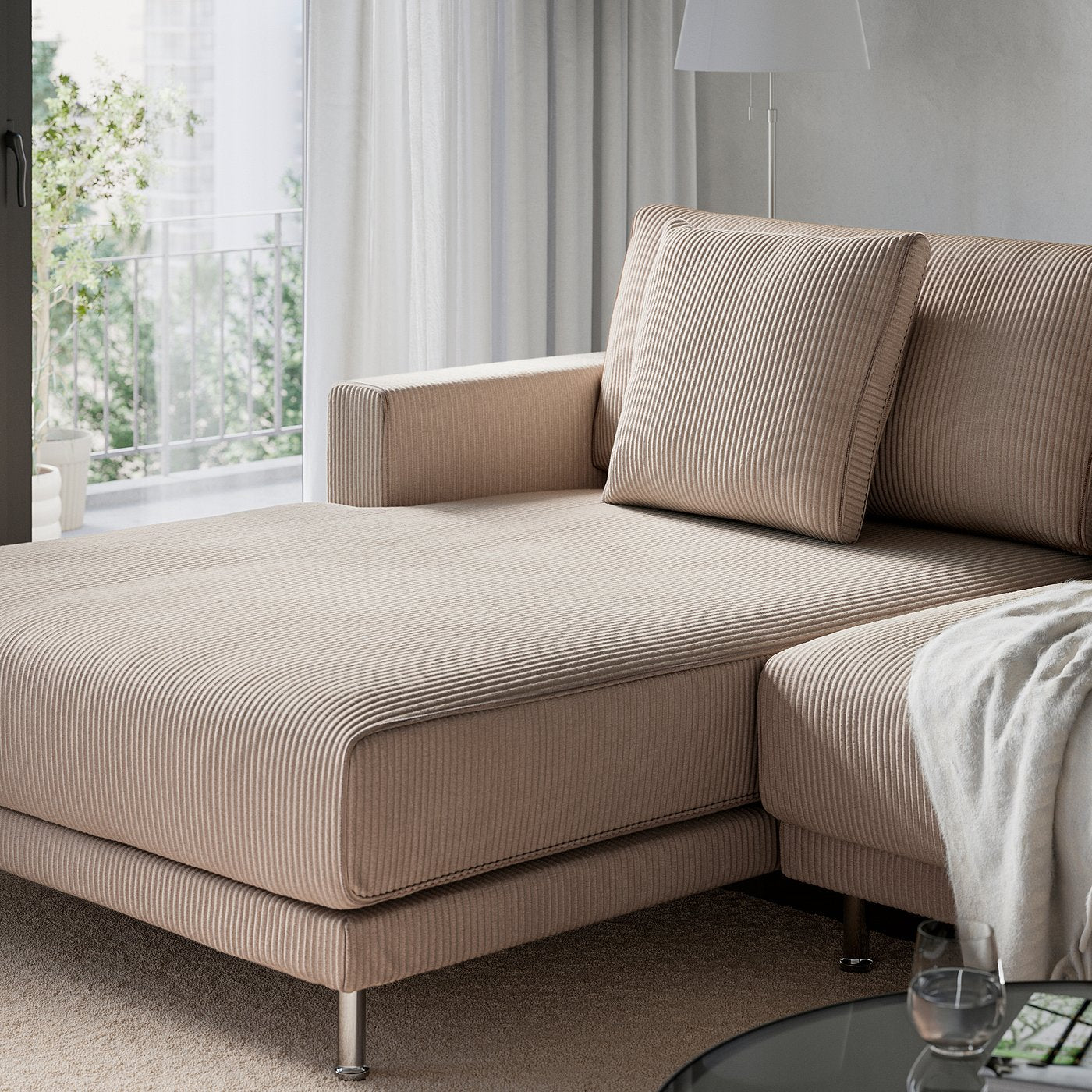 UPPÅKRA u-shaped sofa, 4,5-seat, with chaise longue, left/Samsala grey-beige, 342 cm