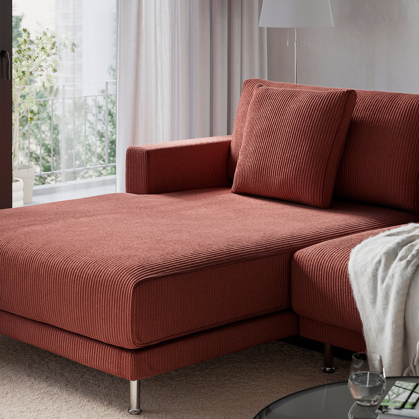 UPPÅKRA u-shaped sofa, 4,5-seat, with chaise longue, left/Samsala brown-red, 342 cm