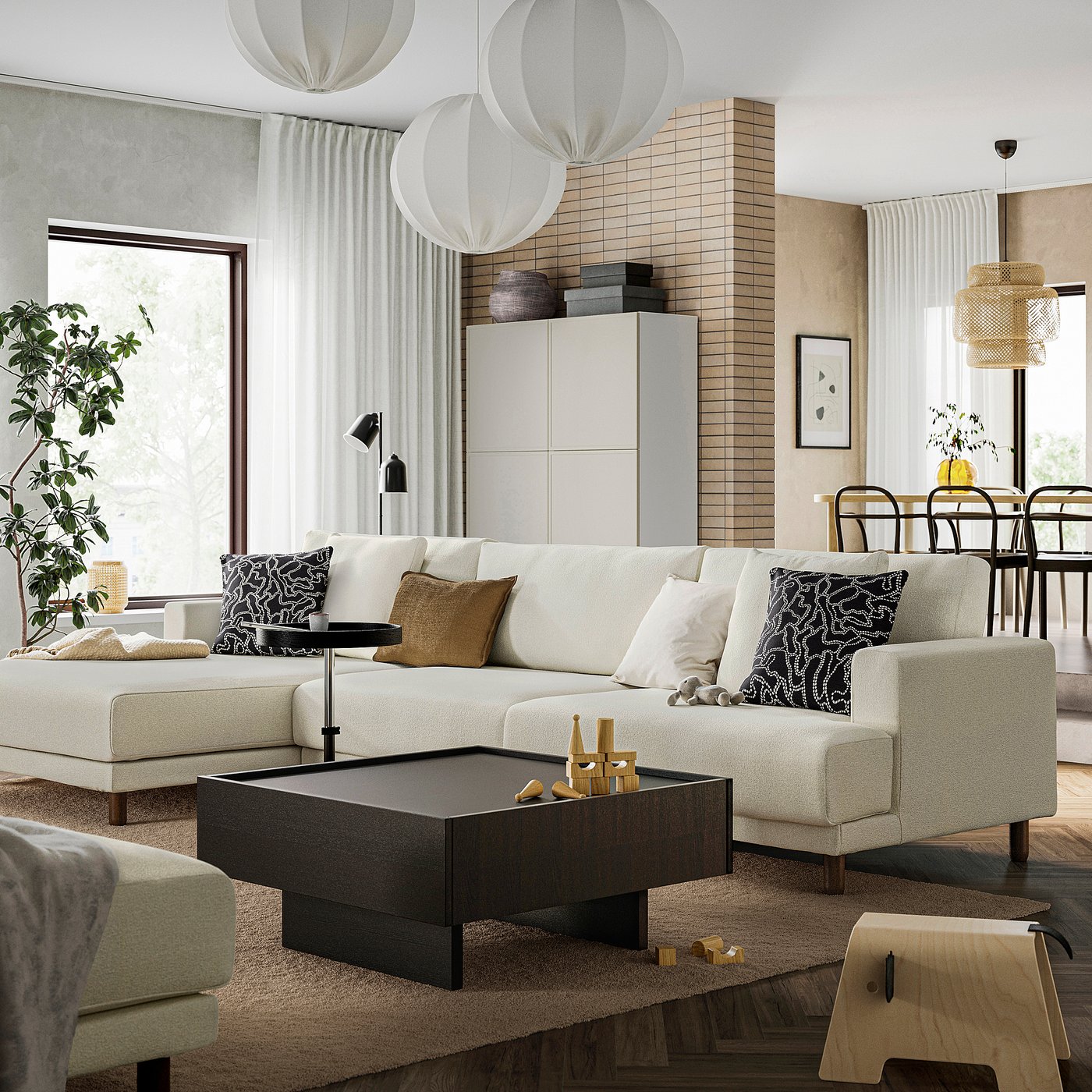 UPPÅKRA 4,5-seat modular sofa, with chaise longue, left/Axvall dark grey-blue, 364x95x180 cm