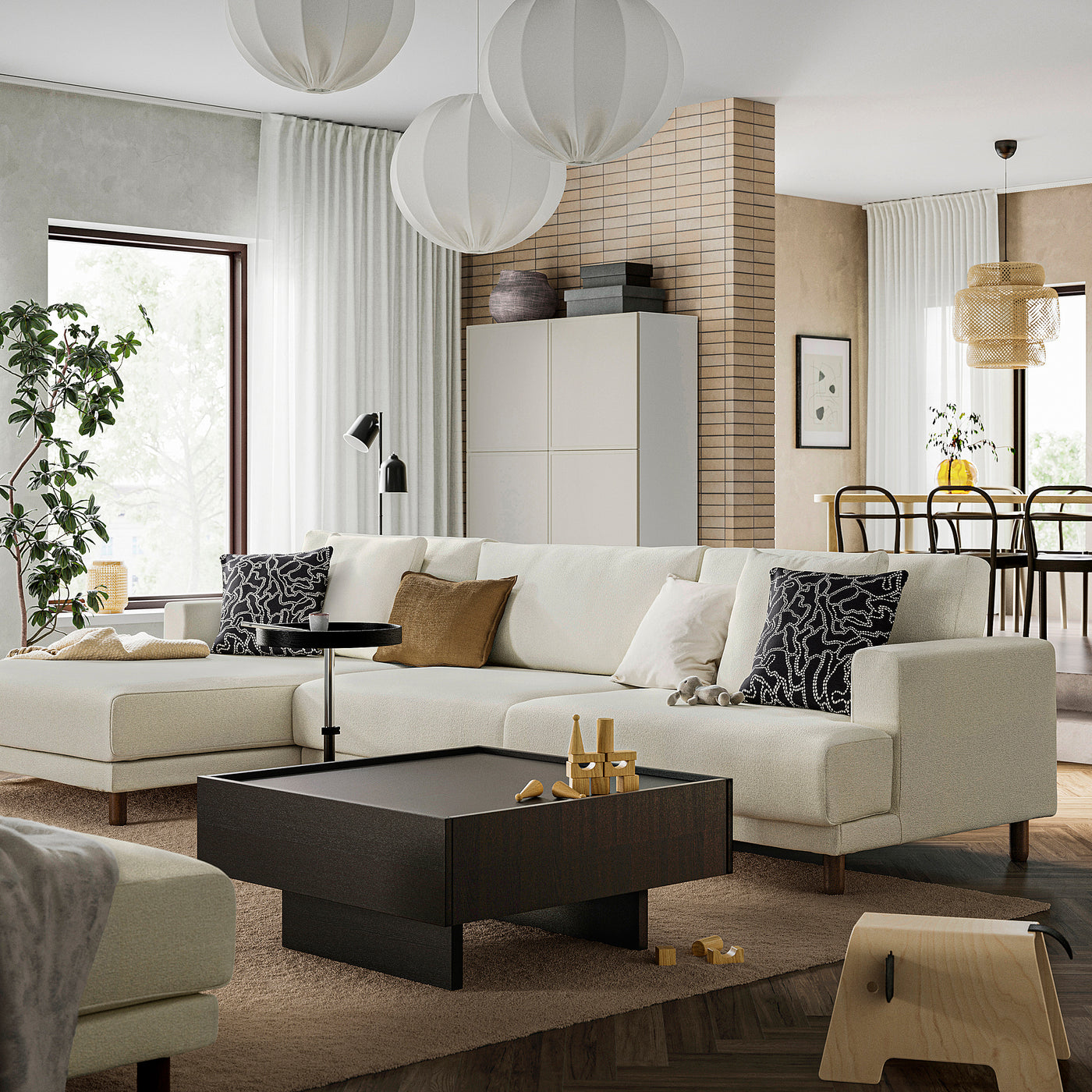 UPPÅKRA 4,5-seat modular sofa, with chaise longue, left/Samsala dark blue, 364x95x180 cm