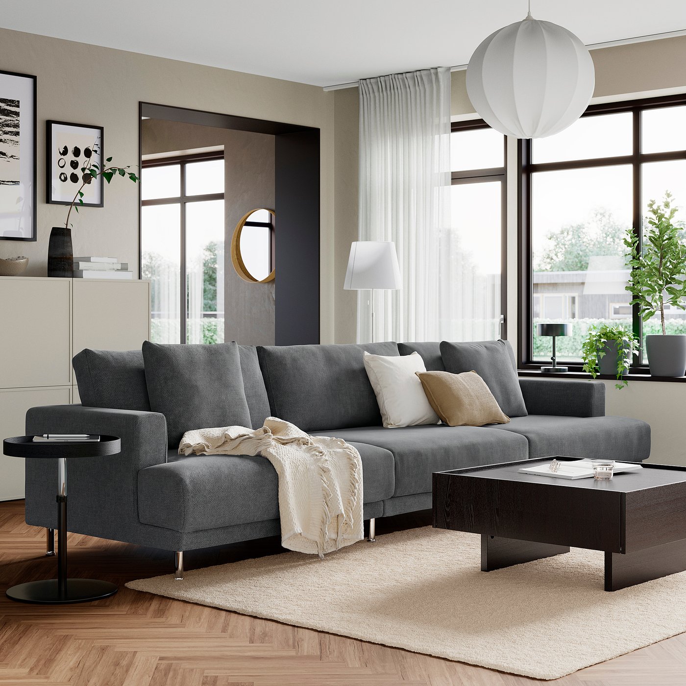 UPPÅKRA 4,5-seat modular sofa, Johanneshov dark grey, 364x95x107 cm