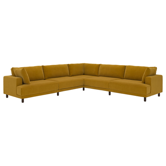 UPPÅKRA modular corner sofa, 6 seat, Samsala yellow-brown, 342x95 cm