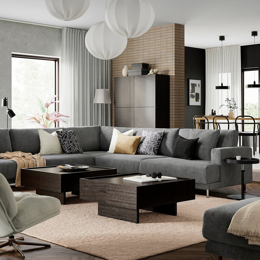 UPPÅKRA modular corner sofa, 6 seat, with open end, left/Johanneshov brown-beige, 342x95 cm