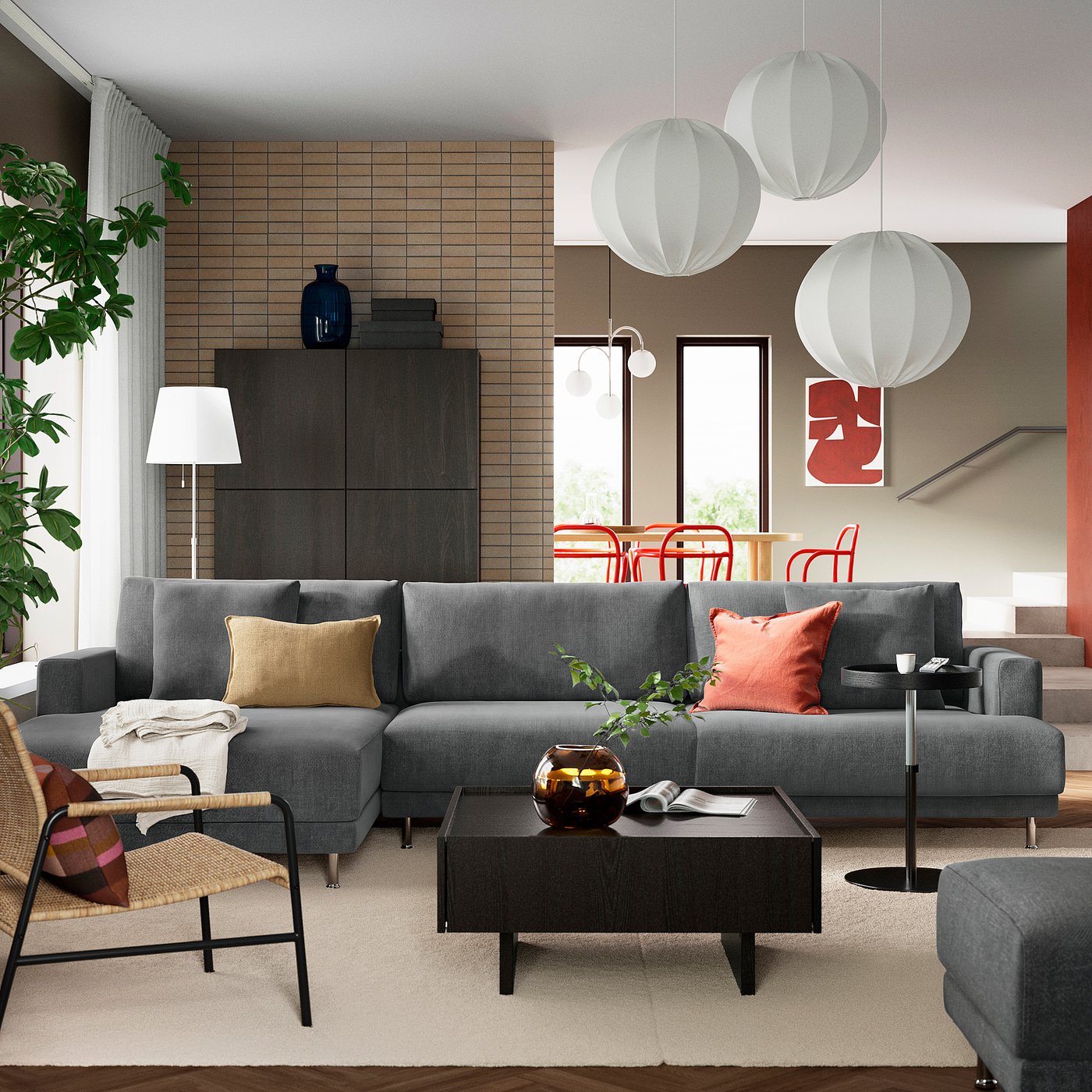 UPPÅKRA 1.5-seat module, with armrest right/Johanneshov dark grey, 127x95x107 cm