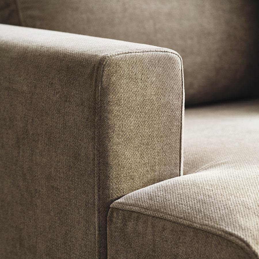 UPPÅKRA 1.5-seat module, with armrest left/Johanneshov brown-beige, 127x14x107 cm