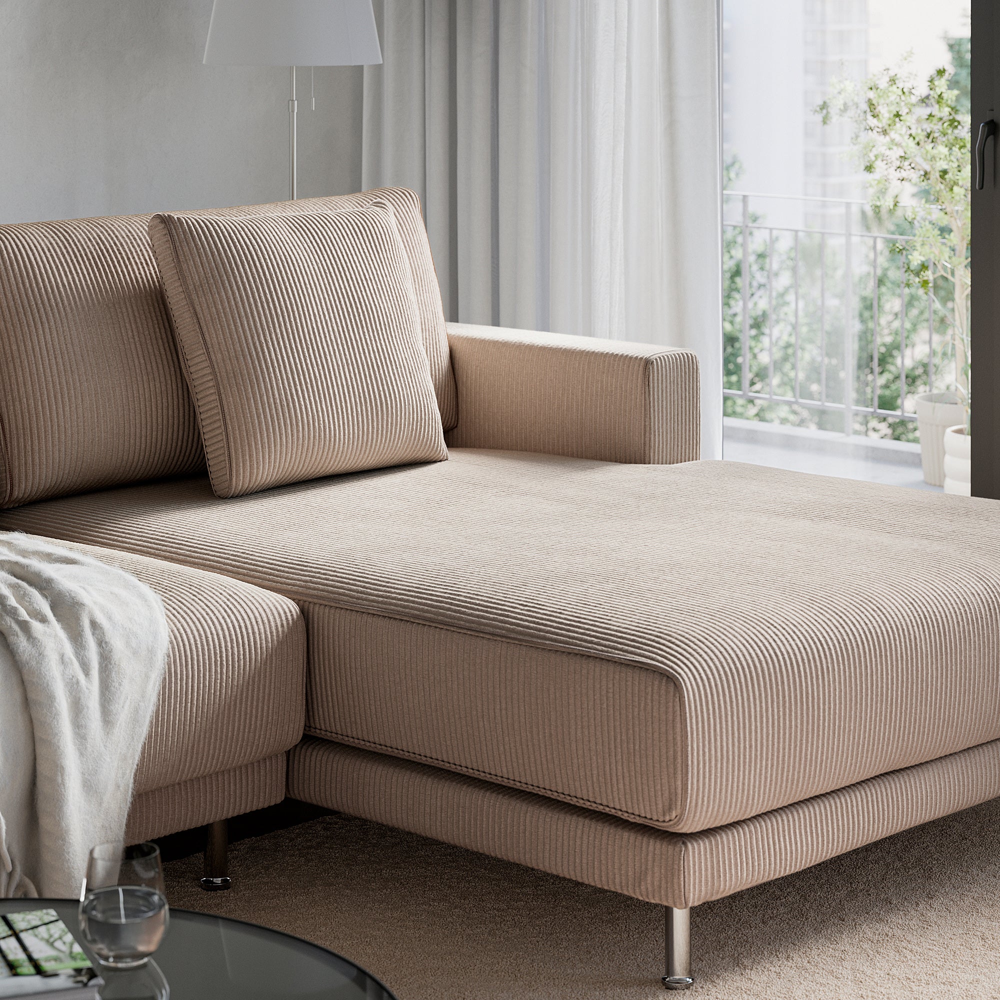 UPPÅKRA chaise longue module, with armrest right/Samsala grey-beige, 127x46x180 cm