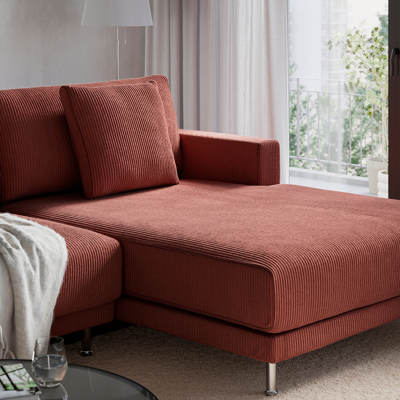 UPPÅKRA chaise longue module, with armrest right/Samsala brown-red, 127x46x180 cm