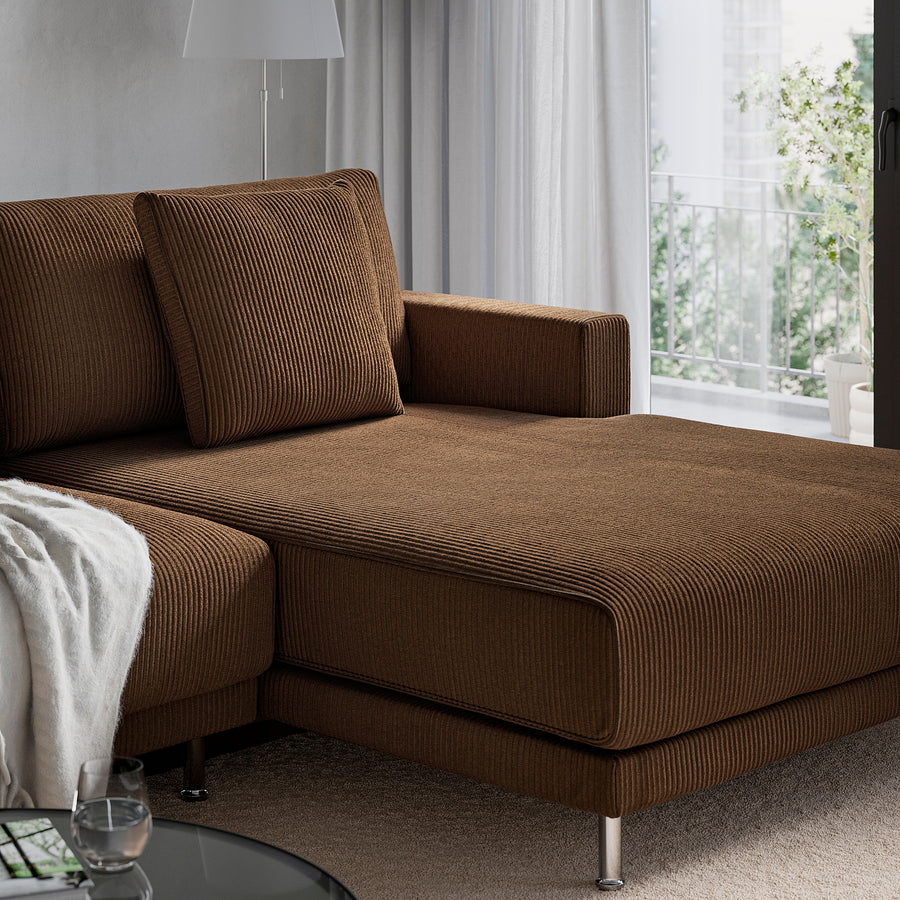 UPPÅKRA chaise longue module, with armrest right/Samsala dark brown, 127x46x180 cm