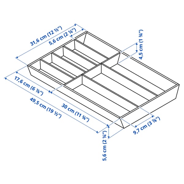 UPPDATERA cutlery tray, light bamboo, 32x50 cm