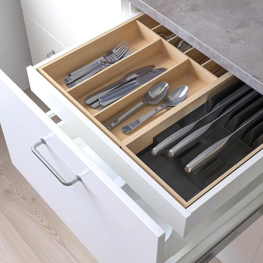 UPPDATERA cutlery tray/tray with knife rack, light bamboo, 52x50 cm