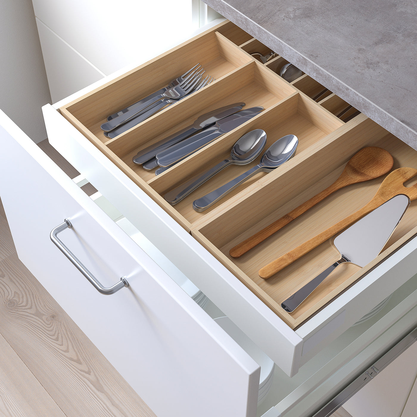 UPPDATERA cutlery tray/utensil tray, light bamboo, 52x50 cm