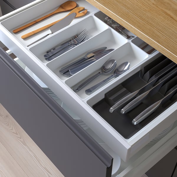 UPPDATERA - UPPDATERA Cutlery+utsl trays/tray w knife rck, white/anthracite, 72x50 cm