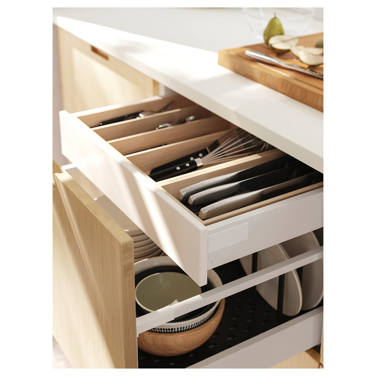 UPPDATERA tray with knife rack, light bamboo/anthracite, 20x50 cm