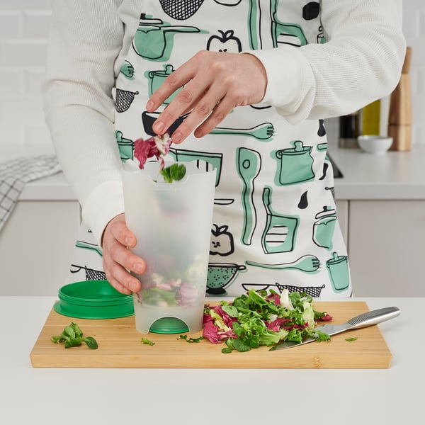UPPFYLLD salad shaker with strainer, bright green/transparent, 1.4 l