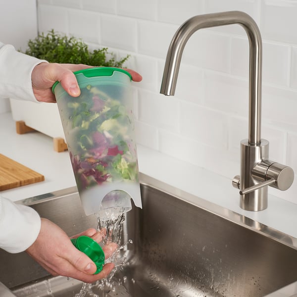 UPPFYLLD salad shaker with strainer, bright green/transparent, 1.4 l