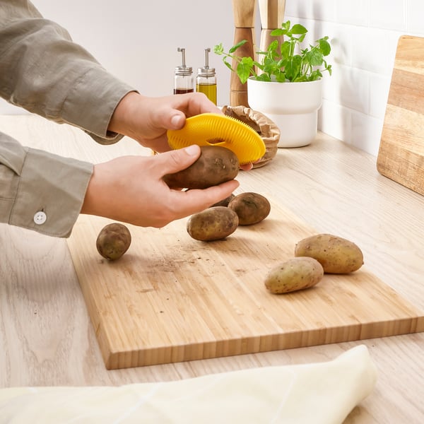 UPPFYLLD vegetable scrubber, bright yellow, 12x8 cm