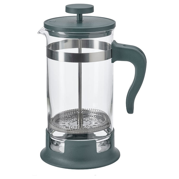 UPPHETTA - Coffee/tea maker, glass/stainless steel dark grey-turquoise, 1 l