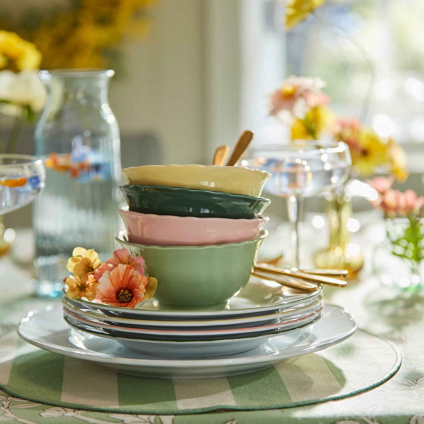 UPPLAGA bowl, light green pink/green yellow, 13 cm, 4 pack