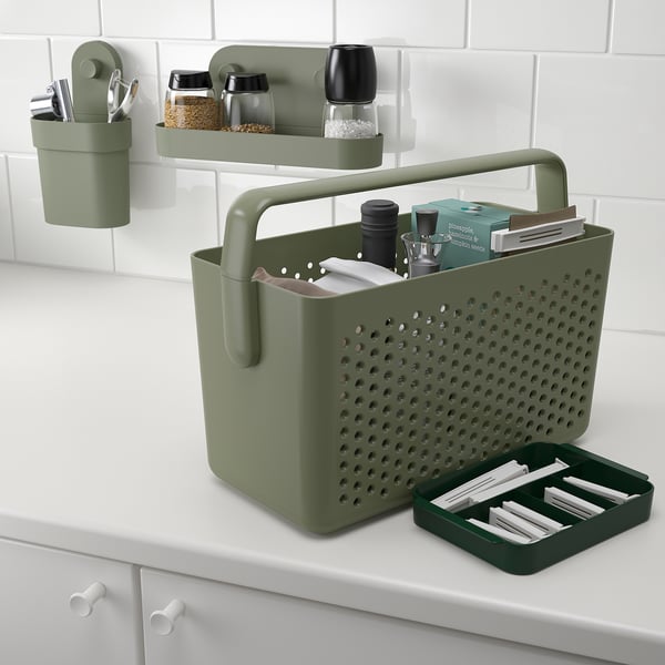 UPPRÄMEN - UPPRÄMEN Storage basket, grey-green, 35x17x25 cm
