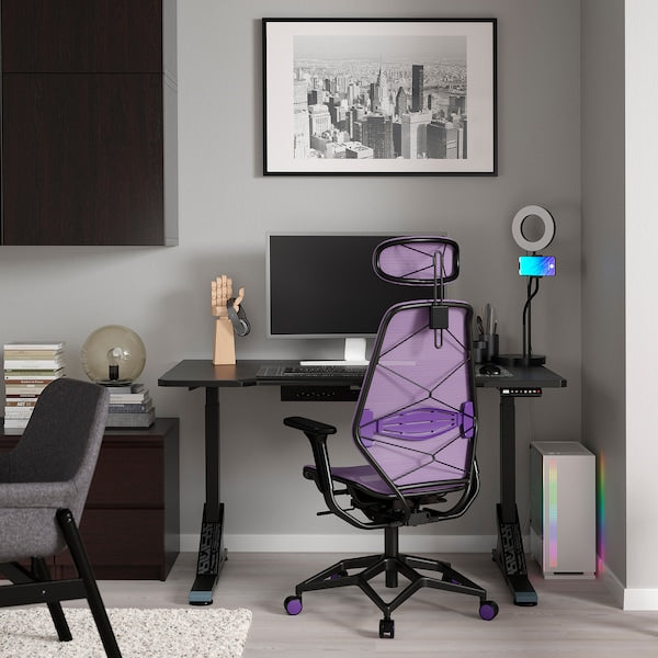 UPPSPEL / STYRSPEL - Gaming desk and chair, black/purple, 140x80 cm , 140x80 cm