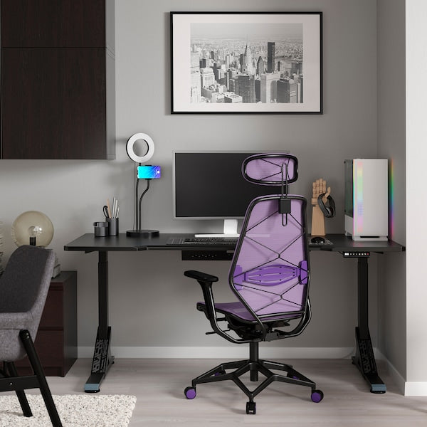 UPPSPEL / STYRSPEL - Gaming desk and chair, black/purple, 180x80 cm ,