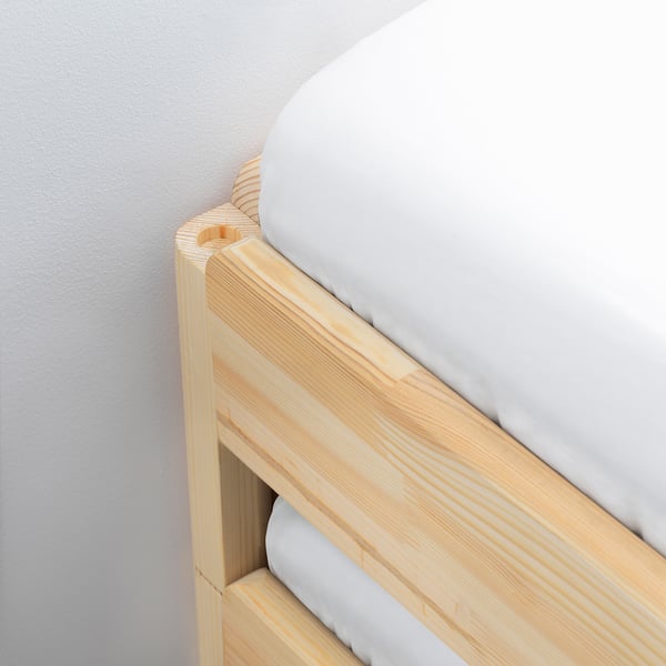UTÅKER - Stackable bed with 2 mattresses, pine/Åfjäll semi-rigid, , 80x200 cm