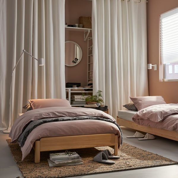 UTÅKER stackable bed with 2 mattresses, pine/Åfjäll medium firm, 80x200 cm, 2 pack