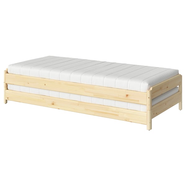UTÅKER - Stackable bed with 2 mattresses, pine/Åfjäll semi-rigid, , 80x200 cm