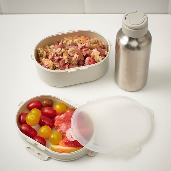 UTBJUDA stackable lunch box for dry food, light grey-beige, 17x12 cm