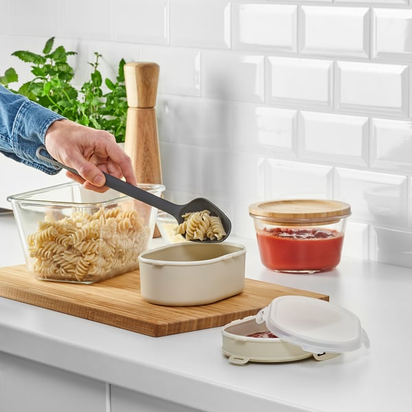 UTBJUDA stackable lunch box for dry food, light grey-beige, 17x12 cm