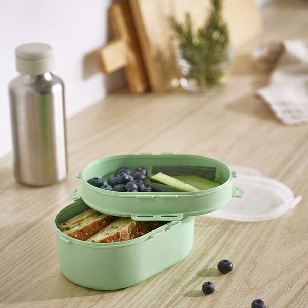 UTBJUDA stackable lunch box for dry food, light green, 17x12 cm