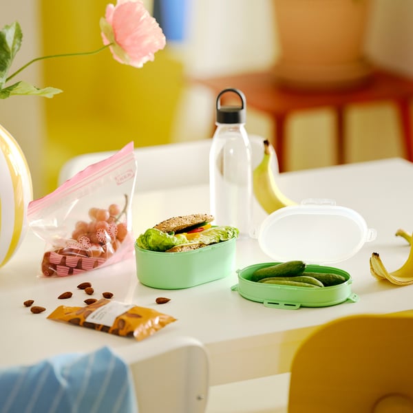 UTBJUDA stackable lunch box for dry food, light green, 17x12 cm