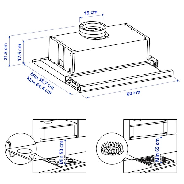 UTDRAG Recessed suction hood - stainless steel 60 cm , 60 cm