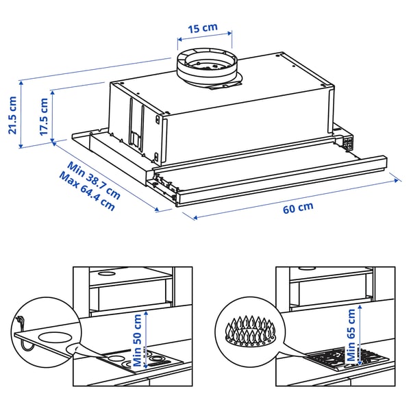 UTDRAG built-in extractor hood, stainless steel, 60 cm