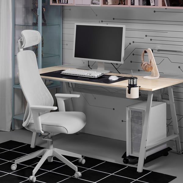UTESPELARE / MATCHSPEL gaming desk and chair, ash effect/light grey