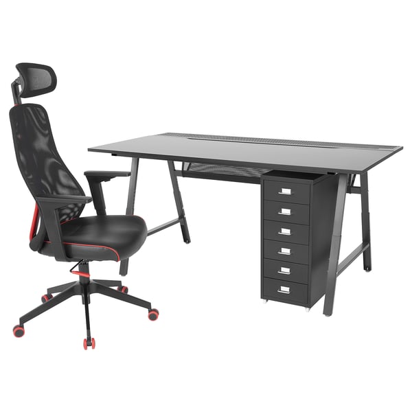 UTESPELARE / MATCHSPEL gaming desk, chair and drawer unit, black, 54 cm