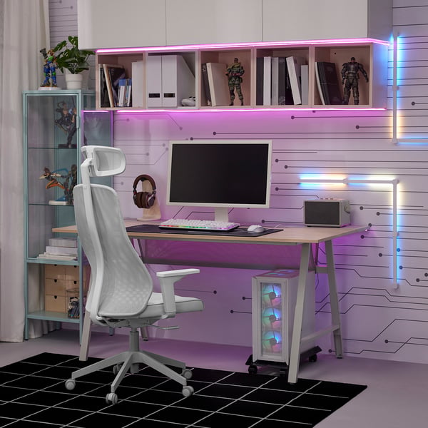 UTESPELARE gaming desk, ash effect/grey, 160x80 cm