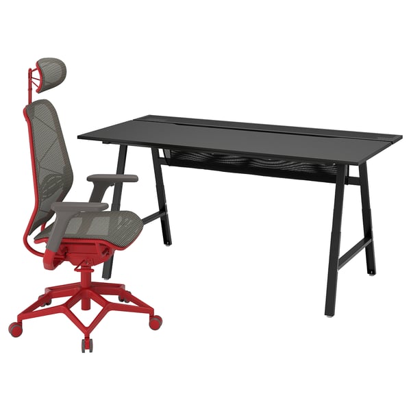 UTESPELARE / STYRSPEL - Gaming desk and chair, black gray / red