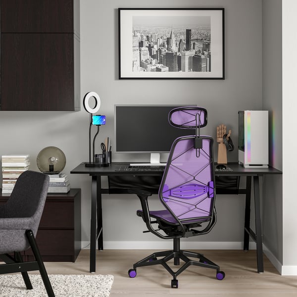 UTESPELARE / STYRSPEL - Gaming desk and chair, black / purple ,