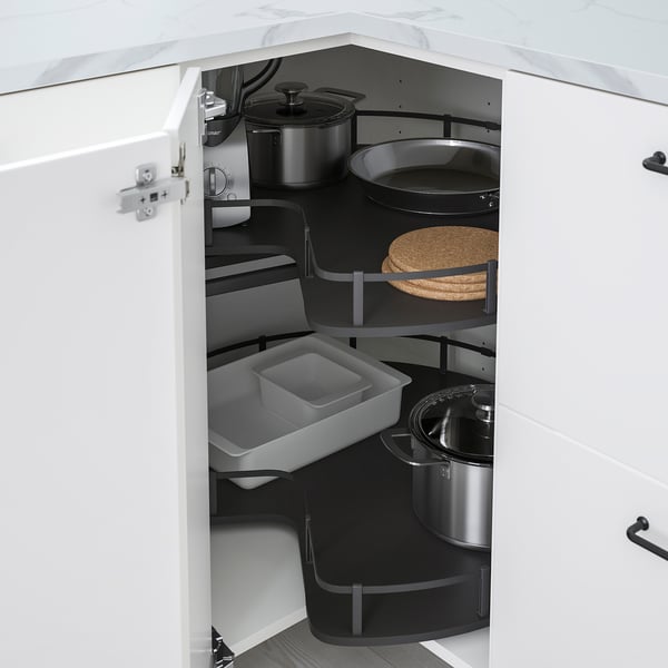 UTRUSTA corner base cabinet carousel, grey, 88 cm