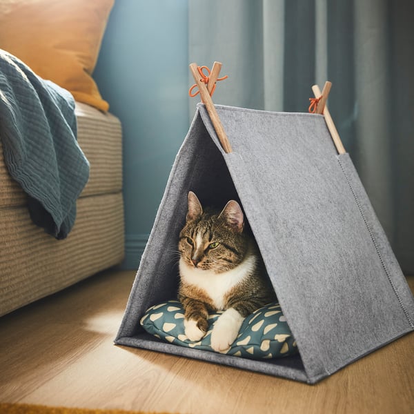UTSÅDD cat house, grey/felt, 36x43x40 cm