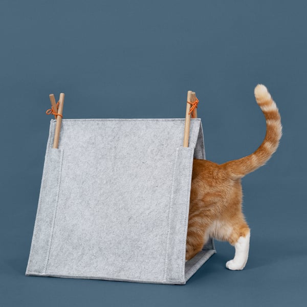 UTSÅDD cat house, grey/felt, 36x43x40 cm